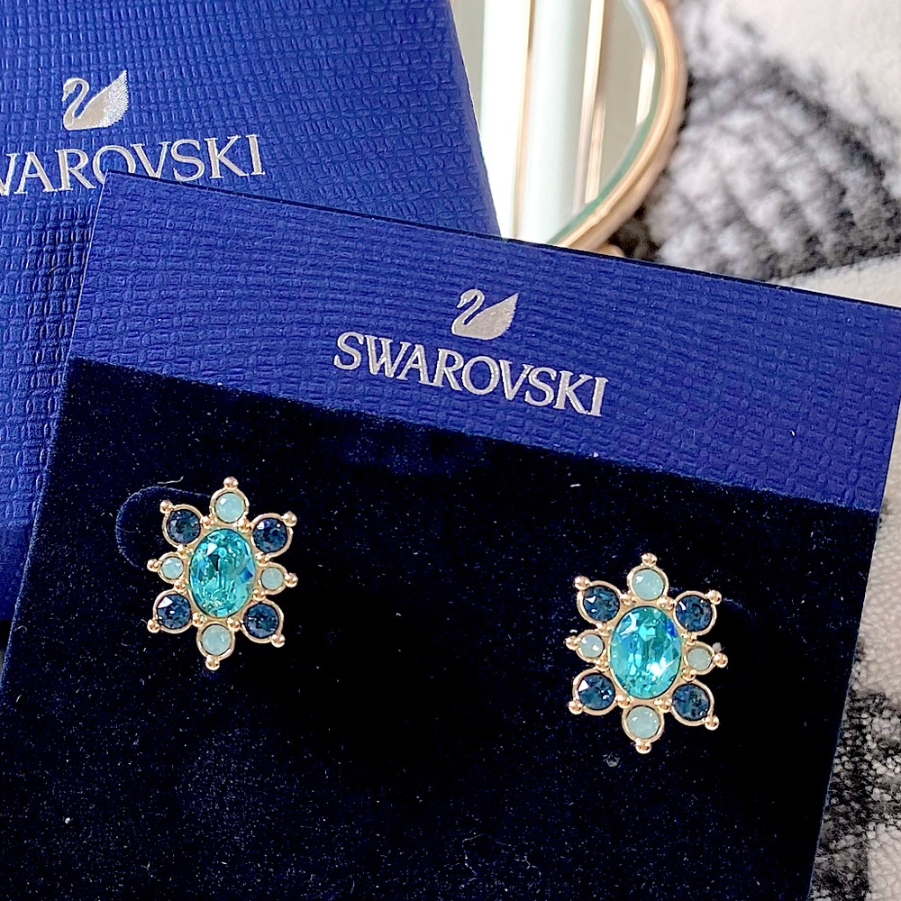 Swarovski “Lucky Goddess” Blue Crystal Stud Earrings